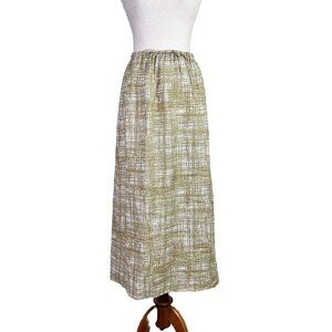 Reformation Linen Midi Skirt Womens Small Neutral Yellow/Green Drawstring Boho